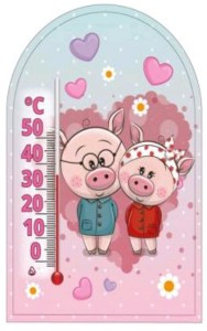 Термометр комнатный Свинки "Символ года 2019" магнит + липучка 4820000682527 (арт. 678804)