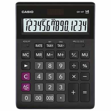 Калькулятор CASIO настольный GR-14T-W, 14 разрядов, двойное питание, 210х155 мм, черный, GR-14T-W-EP (арт. 250448)