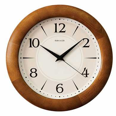 Часы настенные САЛЮТ ДС-ББ25-130, круг, бежевые, деревянная рамка, 31х31х4,5 см (арт. 452322)