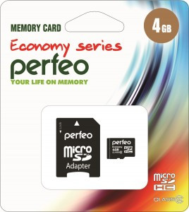 Ф/к MicroSDHC 4Gb class10 Perfeo с адаптером economy PF4GMCSH10AES (арт. 676757)