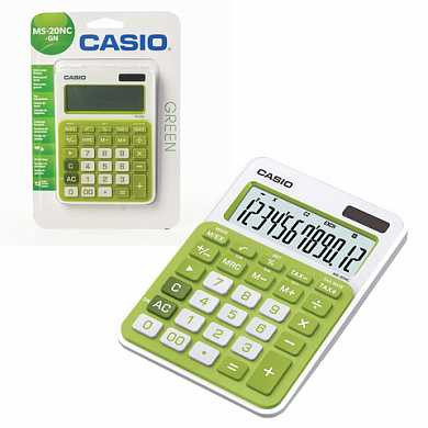 Калькулятор CASIO настольный MS-20NC-GN-S, 12 разрядов, двойное питание, 150х105 мм, блистер, белый/зеленый, MS-20NC-GN-S-EC (арт. 250389) купить в интернет-магазине ТОО Снабжающая компания от 8 967 T, а также и другие Калькуляторы настольные на сайте dulat.kz оптом и в розницу