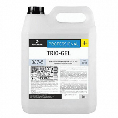 Средство моющее 5 л, PRO-BRITE TRIO-GEL, с отбеливающим эффектом, концентрат, 067-5 (арт. 605247) купить в интернет-магазине ТОО Снабжающая компания от 7 448 T, а также и другие Чистящие средства универсальные на сайте dulat.kz оптом и в розницу