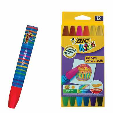 Восковые мелки утолщенные BIC "Kids", 12 цветов, на масляной основе, шестигранные, картонная упаковка, 926446 (арт. 226014)