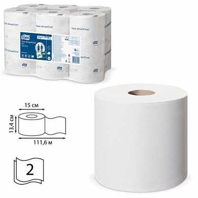 Бумага туалетная 112 м, TORK (Система T9) SmartOne, комплект 12 шт., Advanced, 2-слойная, белая, 472193 (арт. 126504)