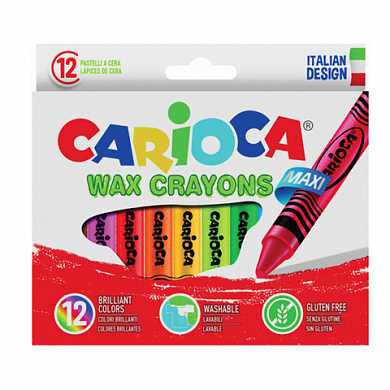 Восковые мелки утолщенные CARIOCA "Maxi", 12 цветов, смываемые, картонная упаковка, подвес, 42369 (арт. 226799)