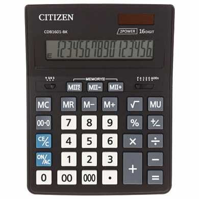 Калькулятор CITIZEN BUSINESS LINE CDB1601BK, настольный, 16 разрядов, двойное питание, 157x200 мм (арт. 250436)