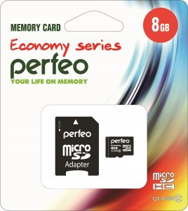 Ф/к MicroSDHC 8Gb class10 Perfeo с адаптером economy PF8GMCSH10AES (арт. 676756)