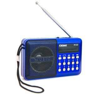 Радиоприемник Сигнал РП-222, FM - 88-108 Мгц, 2xR6, 220В, USB, SD, дисплей, 114х33х73мм, синий, 17823 (арт. 641310)