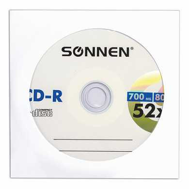 Диск CD-R SONNEN, 700 Mb, 52x, бумажный конверт (1 штука), 512573 (арт. 512573)