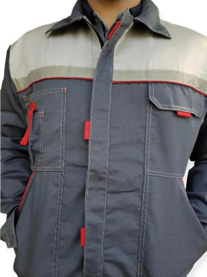 Спецодежда "ФАВОРИТ" серый с красным Л10-КБР (куртка + брюки) грета
