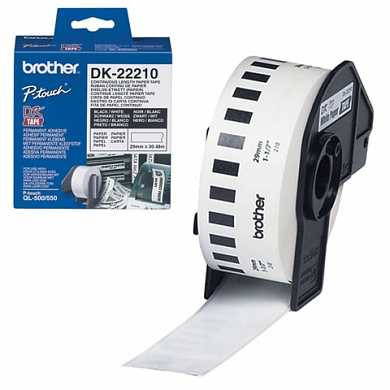 Картридж для принтеров этикеток BROTHER DK22210, 29 мм х 30,48 м, черный шрифт, белый фон, бумажная (арт. 361311)