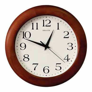 Часы настенные САЛЮТ ДС-ББ28-015, круг, белые, деревянная рамка, 31х31х4,5 см (арт. 452327)