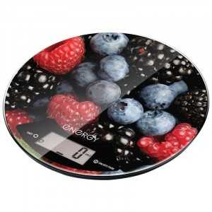 Весы кухонные электронные Energy EN-403, до 5 кг, деление 1 г, диаметр 18.5см, рисунок ягоды, CR2032х1, 11645 (арт. 420971)