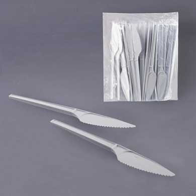 Одноразовые ножи, комплект 4000 шт. (20 упаковок по 200 штук), "Эконом", пластиковые, 165 мм, белые (арт. 602326)