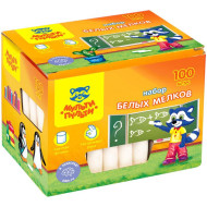 Мелки белые "Мульти-Пульти", серия "Енот в школе", круглые, 100шт в картонной упаковке