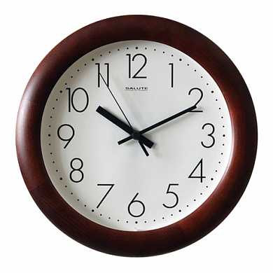 Часы настенные САЛЮТ ДС-ББ29-012, круг, белые, деревянная рамка, 31х31х4,5 см (арт. 452329)