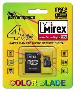 Флешкарта Mirex microSDHC 16GB class4, с адаптером (арт. 333571)