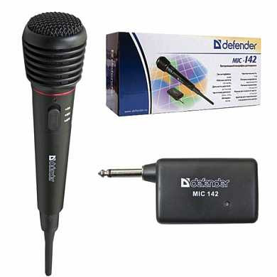 Микрофон беспроводной DEFENDER MIC-142, радиус действия до 15 м, 72 дБ, черный, 64142 (арт. 511243)