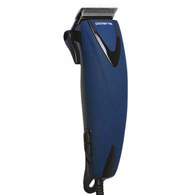 Машинка для стрижки волос POLARIS PHC 0714, 5 установок длины, 4 насадки, сеть, синий (арт. 453905)