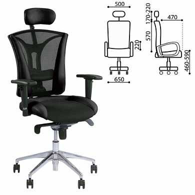 Кресло офисное "Pilot R HR", экокожа/ткань, хром, черное, с тканевыми вставками (арт. 530782)
