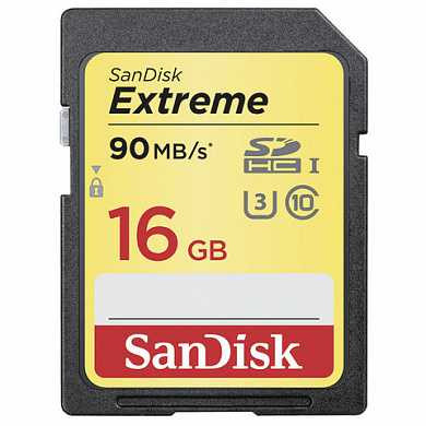 Карта памяти SDHC, 16 GB, SANDISK Extreme, UHS-I U3, 90 Мб/сек. (class 10), DXNE-016G-GNCIN (арт. 512285)