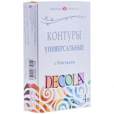 Контуры акриловые универсальные Decola, 04 цвета, с блестками, 18мл, картон (арт. 13641561) купить в интернет-магазине ТОО Снабжающая компания от 6 321 T, а также и другие Краски по ткани на сайте dulat.kz оптом и в розницу