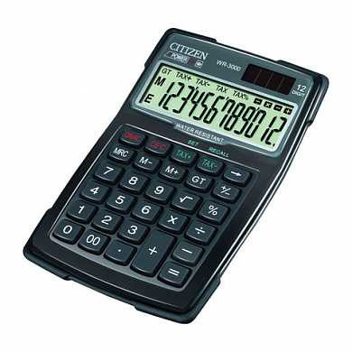 Калькулятор CITIZEN водопыленепроницаемый WR-3000, 12 разрядов, двойное питание, 152x106 мм (арт. 250378)