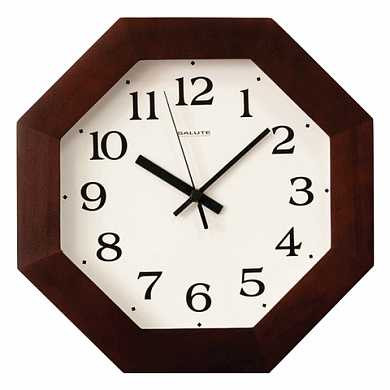 Часы настенные САЛЮТ ДС-ВВ29-021, восьмигранник, белые, деревянная рамка, 31х31х4,5 см (арт. 452332)