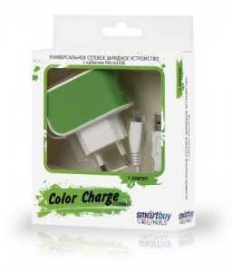 Сетевое зарядное устройство Smartbuy Color Charge Combo (5V 1A) Usb Гнездо, Кабель Microusb, Зеленое (Sbp-8015)/200 (арт. 554715)