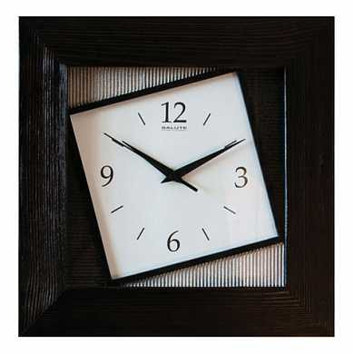 Часы настенные САЛЮТ ДСЗ-4АС6-315, квадрат, белые, "Ассиметрия", деревянная рамка - венге, 35х35х4,5 см (арт. 452337)