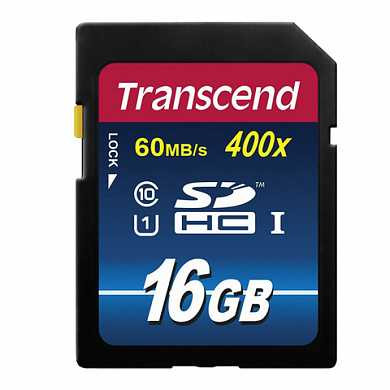 Карта памяти SDHC, 16 GB, TRANSCEND Premium 400x, UHS-I U1, 60 Мб/сек. (class 10), TS16GSDU1 (арт. 512342)