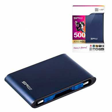 Диск жесткий внешний HDD SILICON POWER "Armor А80", 500 GB, 2,5", USB 3.1, синий, SP50GBPHDA80S3B (арт. 511900)
