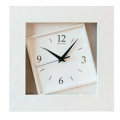 Часы настенные САЛЮТ ДСЗ-4АС7-314, квадрат, белые, "Ассиметрия", деревянная рамка - белая, 35х35х4,5 см (арт. 452338)