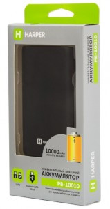 Внешний аккумулятор HARPER PB-10010 black/чер (10 Ah) 2хUSB гн (1А/2,1А) 12*7*2см micro usb в компл. (арт. 601529)