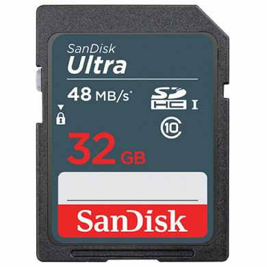 Карта памяти SDHC, 32 GB, SANDISK Ultra, UHS-I U1, 48 Мб/сек. (class 10), DUNB-032G-GN3IN (арт. 512279)