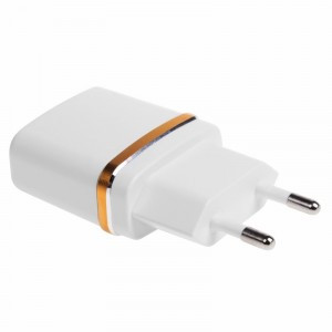 Сетевое зарядное устройство USB (СЗУ) (5V, 2100 mA) белое с золотой полоской REXANT,18-2222 (арт. 658402)
