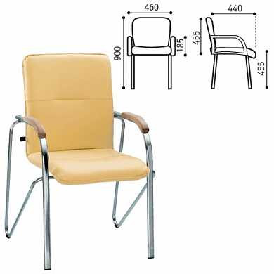 Кресло для приемных и переговорных "Samba", деревянные накладки, хромированый каркас, кожзам песоч. (арт. 530571)