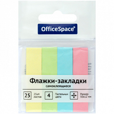 Флажки-закладки OfficeSpace, 50*12мм, 25л*4 пастельных цвета, европодвес (арт. SN25_21801)