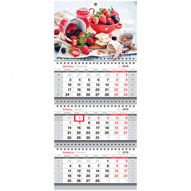 Календарь кварт. 3 бл. на 3 гр. OfficeSpace "Mini" - Клубничный натюрморт, с бегунком, 2019г. (арт. 261281)