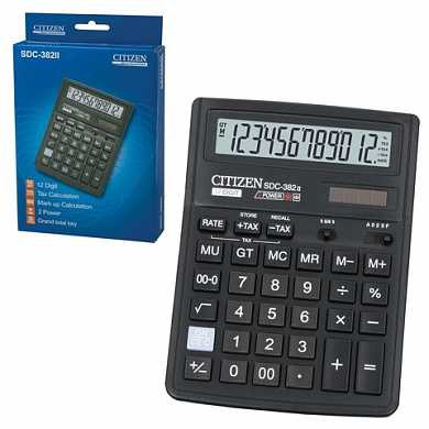Калькулятор CITIZEN настольный SDC-382II, 12 разрядов, двойное питание, 190х136 мм (арт. 250033)