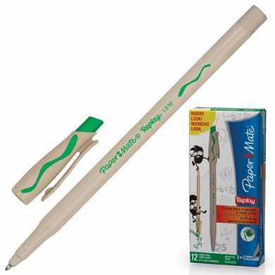 Ручка стираемая шариковая PAPER MATE "Replay", корпус бежевый, узел 1,2 мм, линия 1 мм, зеленая, S0183001 (арт. 141926)