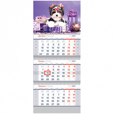 Календарь кварт. 3 бл. на 3 гр. OfficeSpace "Standard" - Милый щенок, с бегунком, 2019г. (арт. 261229)