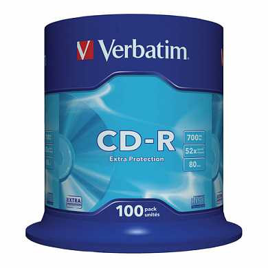Диски CD-R VERBATIM, 700 Mb, 52х, 100 шт., Cake Box, 43411 (арт. 511899)