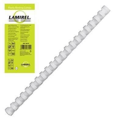 Пружины пластиковые для переплета LAMIREL, комплект 100 шт., 10 мм, для сшивания 41-55 л., белые, LA-78670 (арт. 531326)