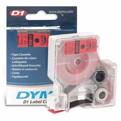 Картридж для принтеров этикеток DYMO D1, 12 мм х 7 м, лента пластиковая, чёрный шрифт, красный фон, S0720570 (арт. 360367)
