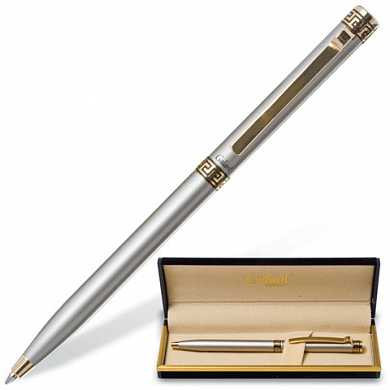Ручка подарочная шариковая GALANT "Brigitte", тонкий корпус, серебристый, золотистые детали, пишущий узел 0,7 мм, синяя, 141009 (арт. 141009)
