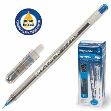 Ручка шариковая масляная PENSAN "My-Tech", игольчатый узел 0,7 мм, линия 0,35 мм, синяя, 2240 (арт. 141595)
