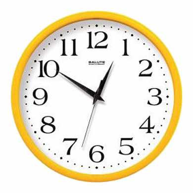 Часы настенные САЛЮТ П-2Б2-015, круг, белые, желтая рамка, 26,5х26,5х3,8 см (арт. 452355)