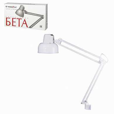 Светильник настольный "Бета", на струбцине, лампа накаливания/люминесцентная/светодиодная до 60 Вт, белый, высота 70 см, Е27 (арт. 230720)
