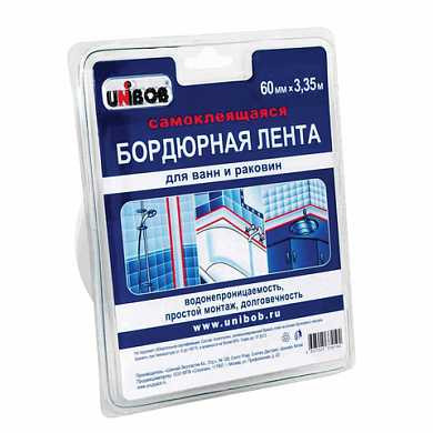 Клейкая лента бордюрная для ванн и раковин 60 мм х 3,35 м, UNIBOB, белая, блистер, 35545 (арт. 604185) купить в интернет-магазине ТОО Снабжающая компания от 6 664 T, а также и другие Клейкие ленты и диспенсеры к ним на сайте dulat.kz оптом и в розницу